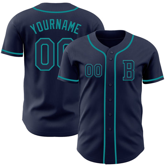 Custom Navy Teal Authentic Baseball Jersey - Main View