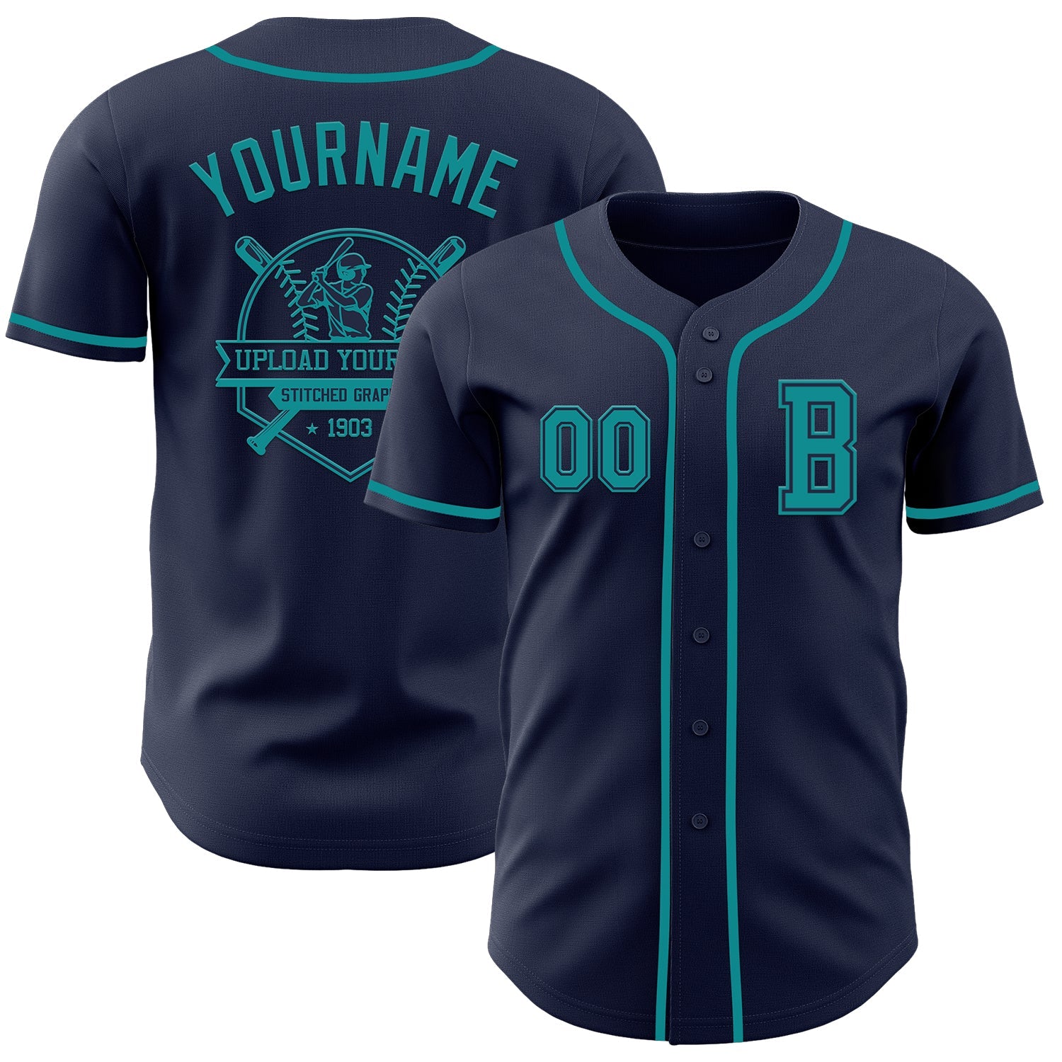 Custom Navy Teal Authentic Baseball Jersey view 5