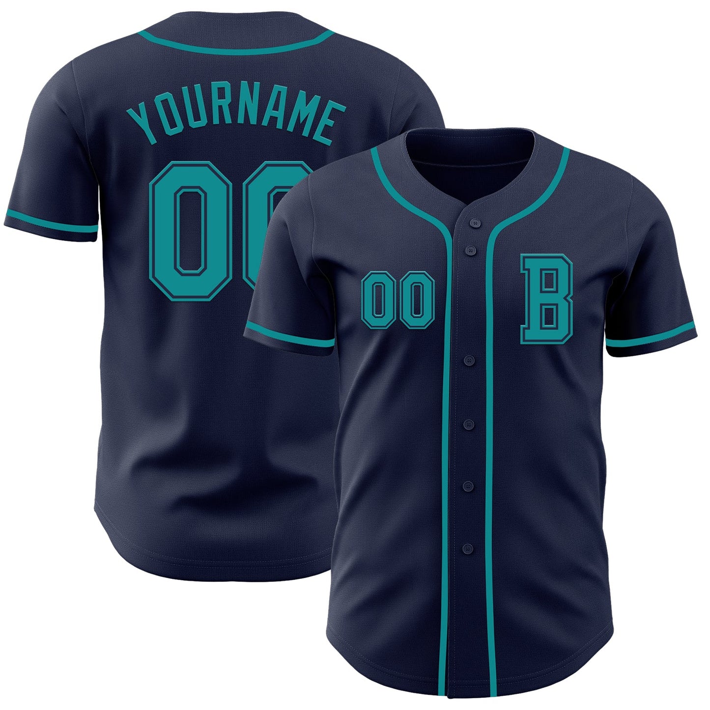 Custom Navy Teal Authentic Baseball Jersey - Main View