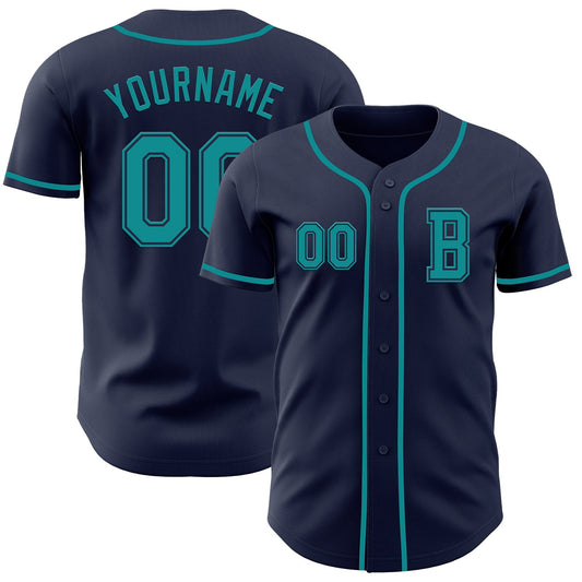 Custom Navy Teal Authentic Baseball Jersey - Main View