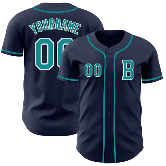 Custom Navy Teal-White Authentic Baseball Jersey - Main View