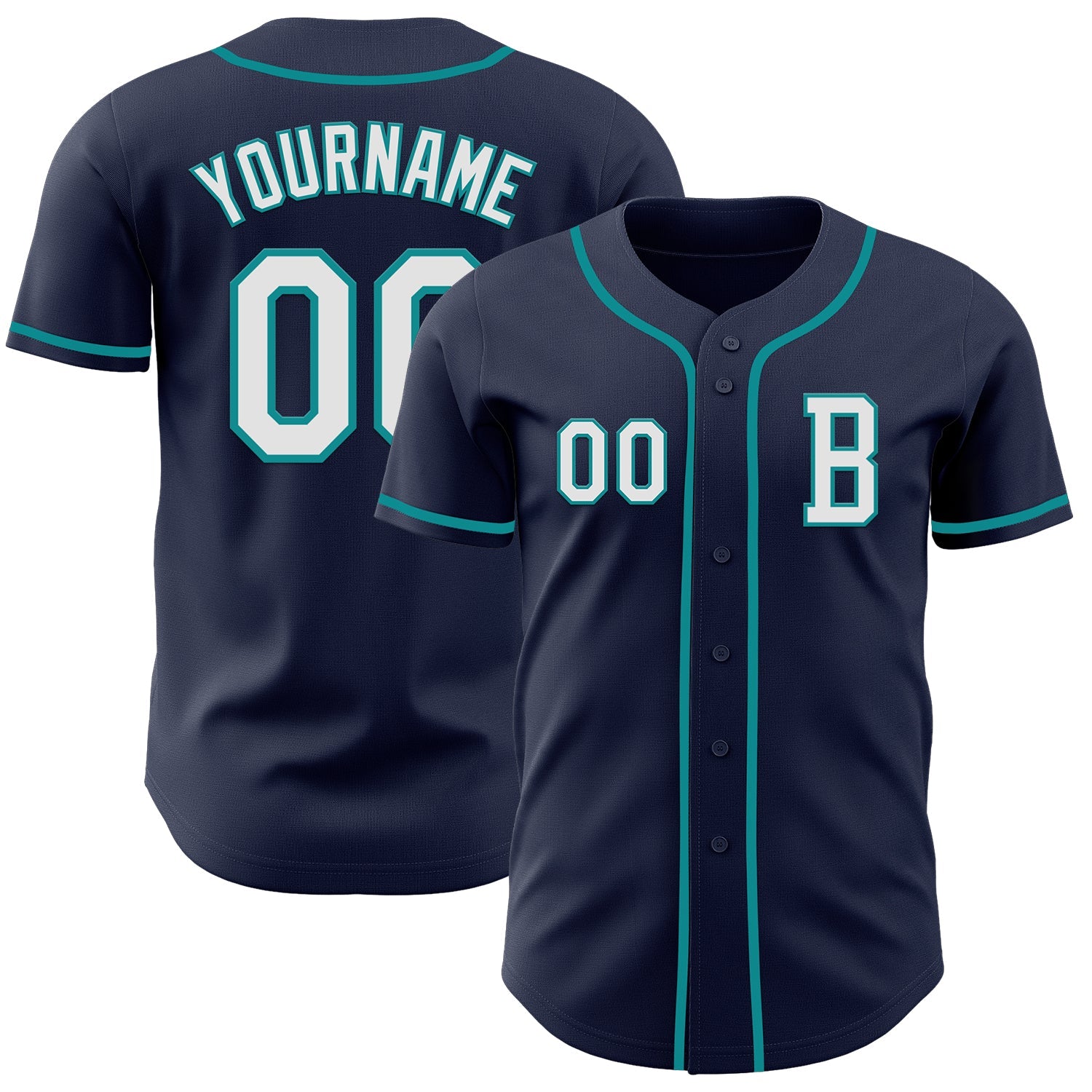 Custom Navy White-Teal Authentic Baseball Jersey - Main View