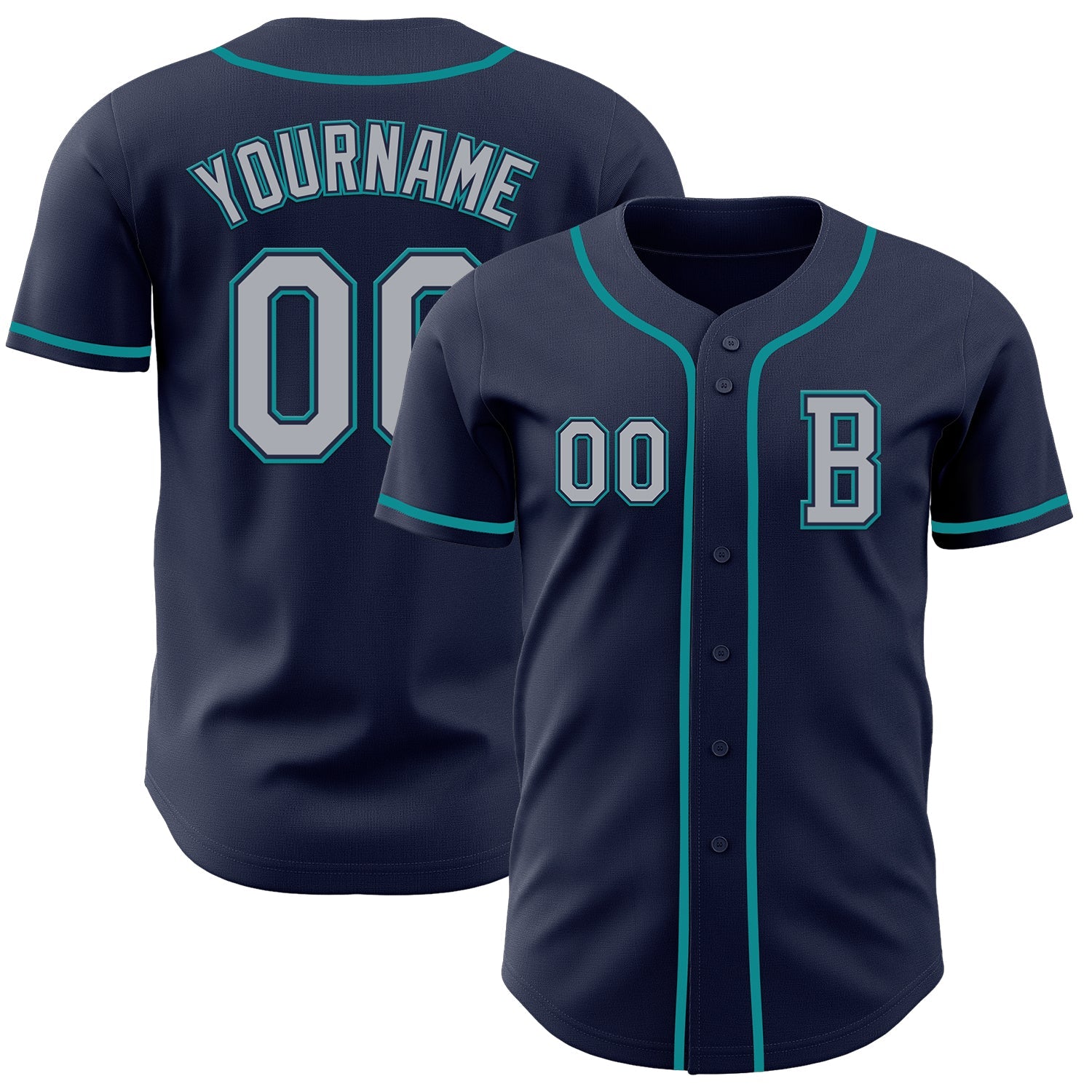 Custom Navy Gray-Teal Authentic Baseball Jersey - Main View