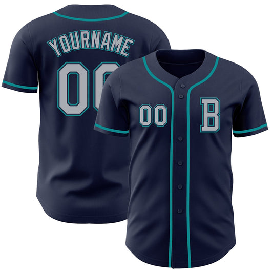 Custom Navy Gray-Teal Authentic Baseball Jersey - Main View
