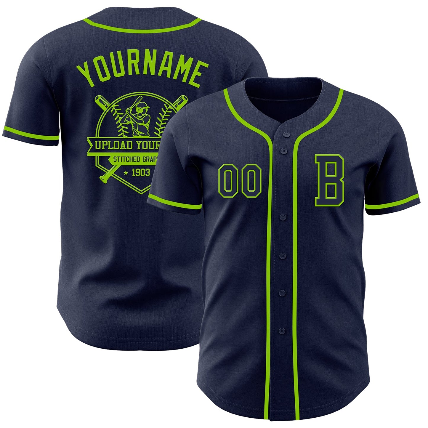Custom Navy Neon Green Authentic Baseball Jersey view 5