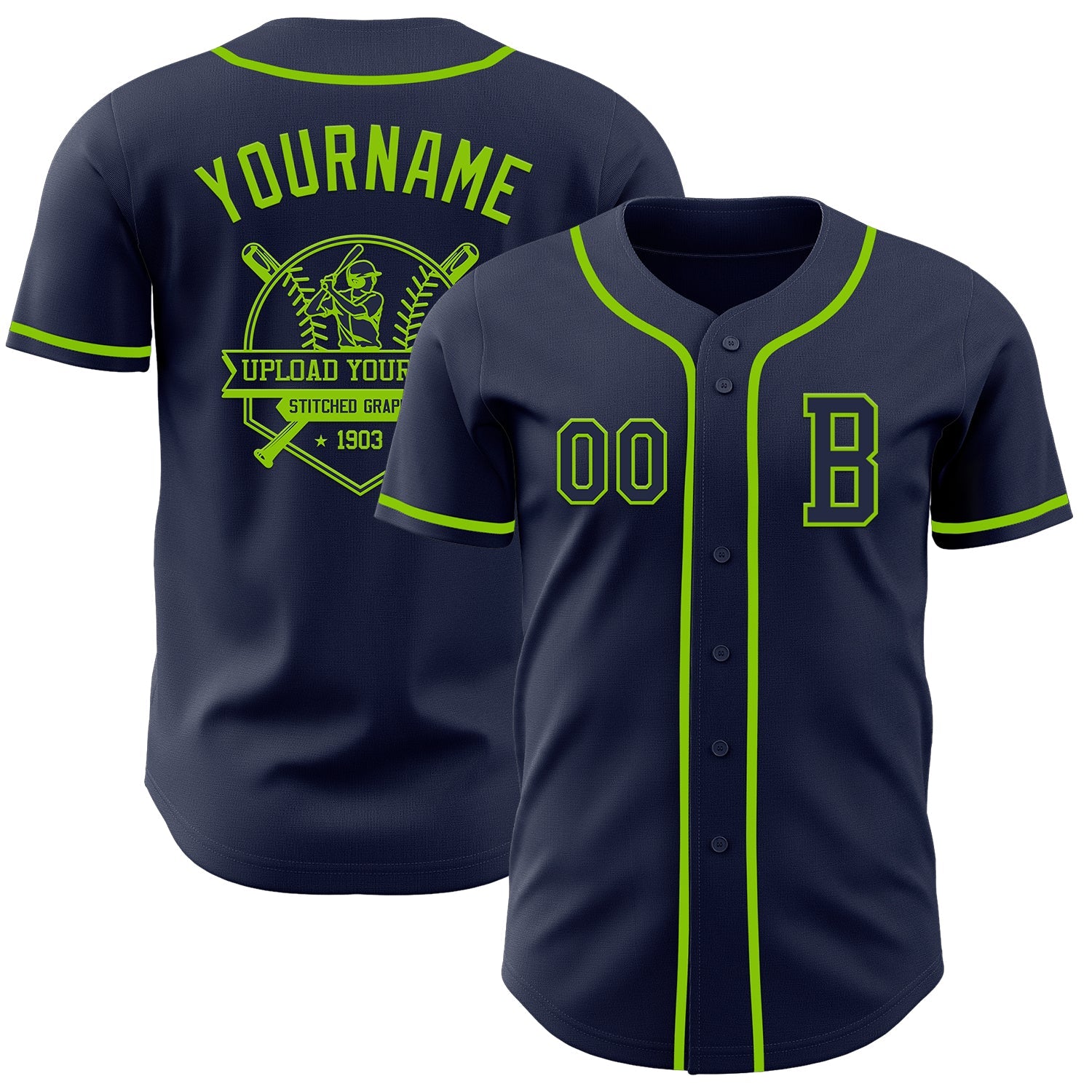 Custom Navy Neon Green Authentic Baseball Jersey view 5