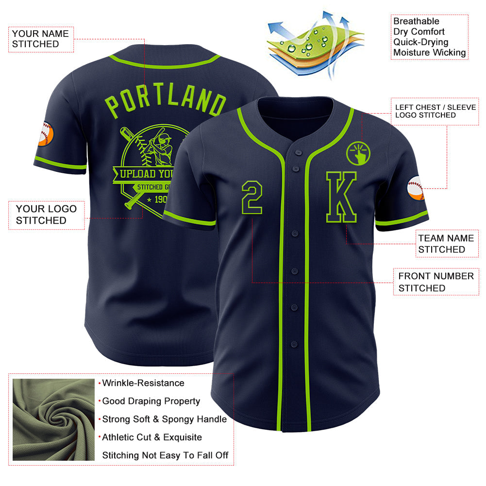 Custom Navy Neon Green Authentic Baseball Jersey view 6