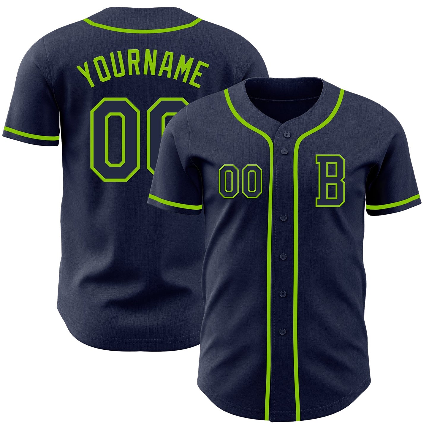 Custom Navy Neon Green Authentic Baseball Jersey - Main View
