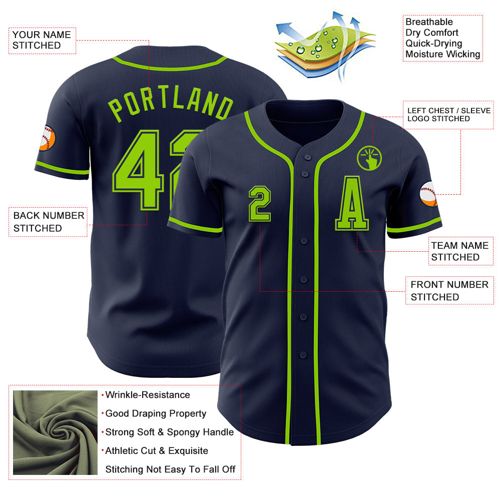 Custom Navy Neon Green Authentic Baseball Jersey view 2
