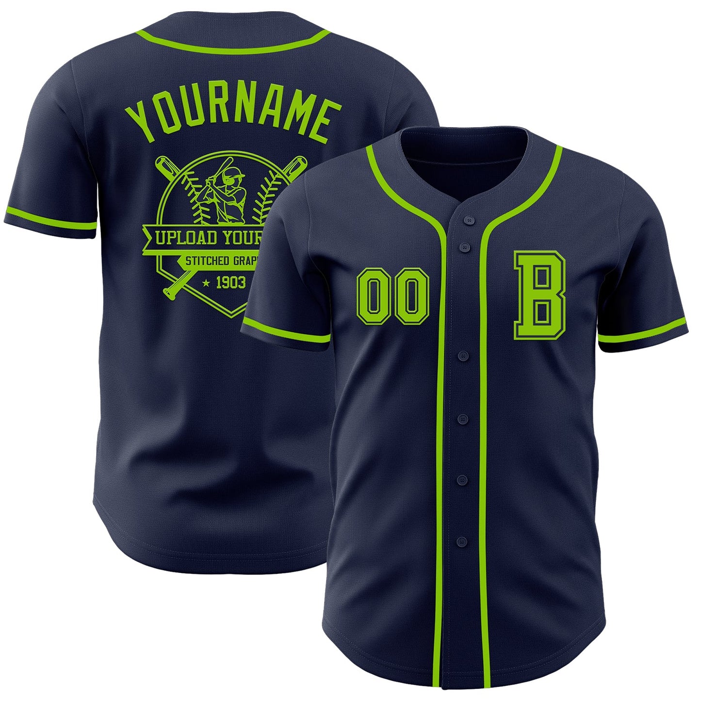 Custom Navy Neon Green Authentic Baseball Jersey view 5