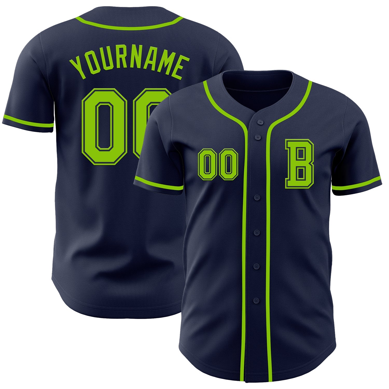 Custom Navy Neon Green Authentic Baseball Jersey - Main View