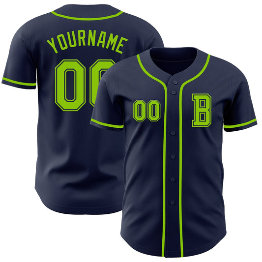 Custom Navy Neon Green Authentic Baseball Jersey - Main View