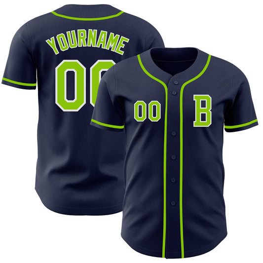 Custom Navy Neon Green-White Authentic Baseball Jersey - Main View