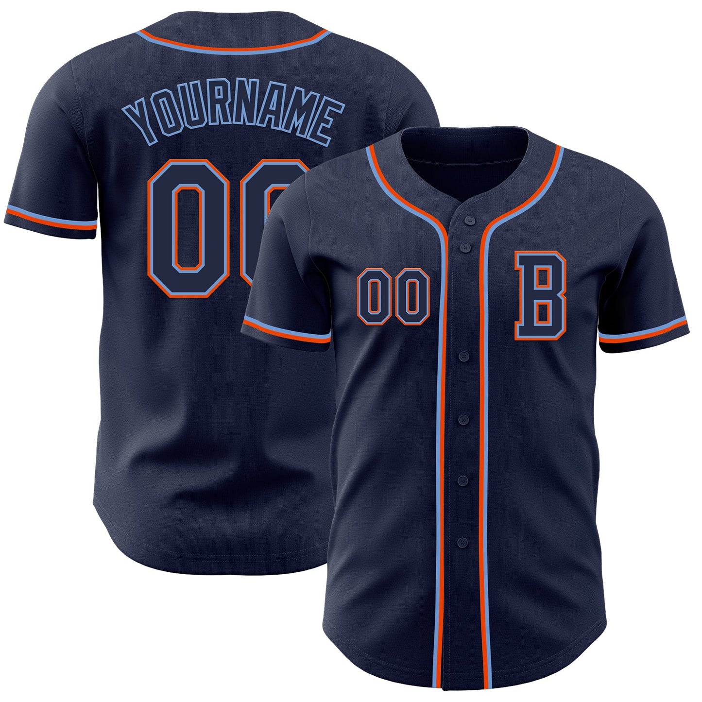 Custom Navy Powder Blue-Orange Authentic Baseball Jersey - Main View
