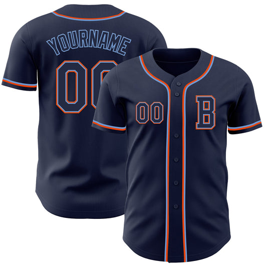 Custom Navy Powder Blue-Orange Authentic Baseball Jersey - Main View