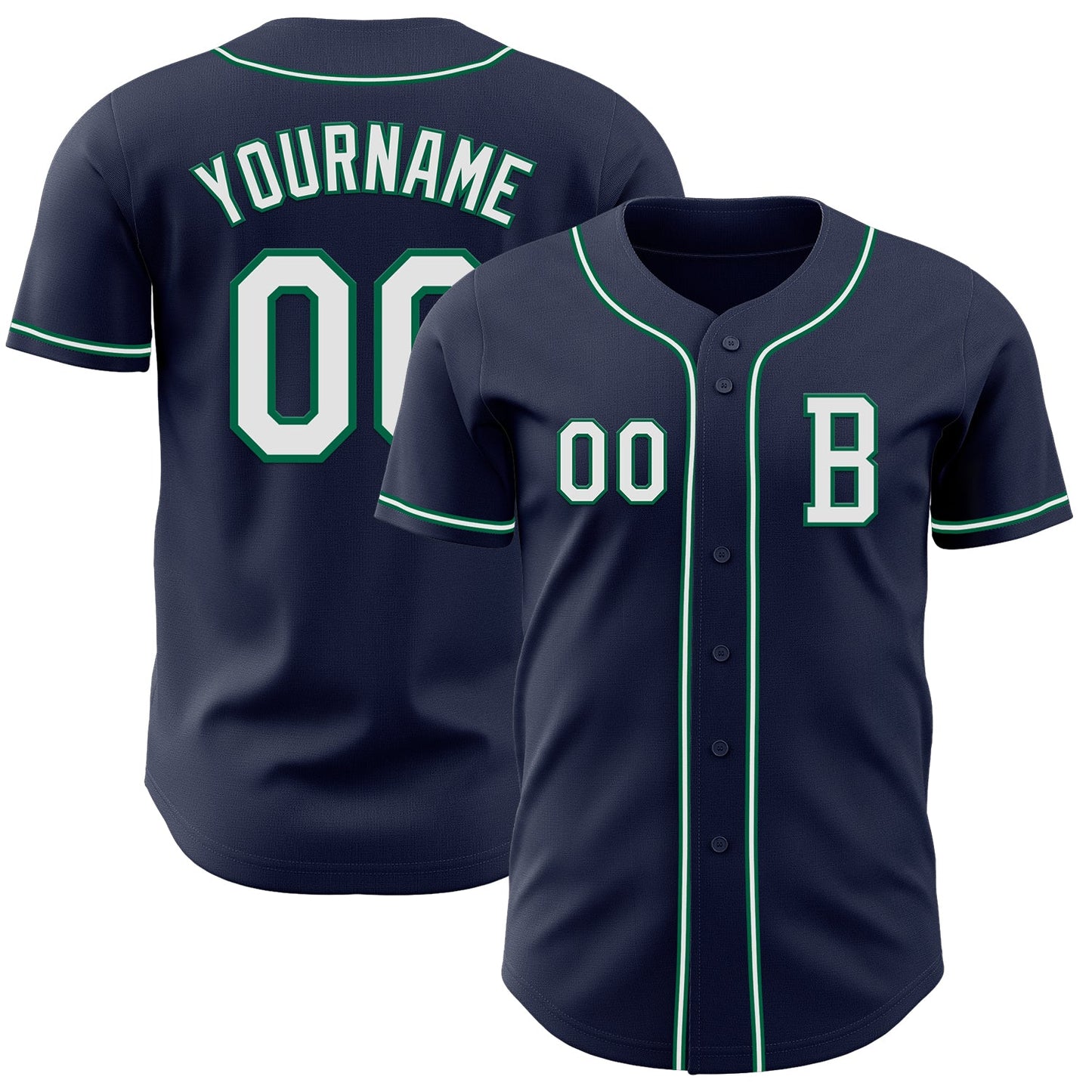 Custom Navy White-Kelly Green Authentic Baseball Jersey - Main View