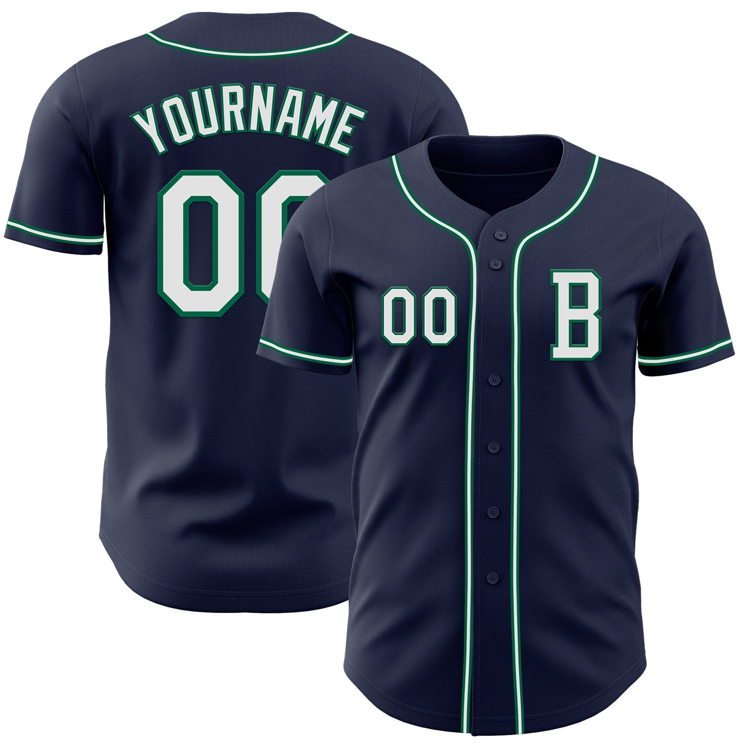 Custom Navy White-Kelly Green Authentic Baseball Jersey - Main View