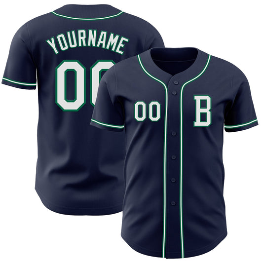 Custom Navy White-Kelly Green Authentic Baseball Jersey - Main View