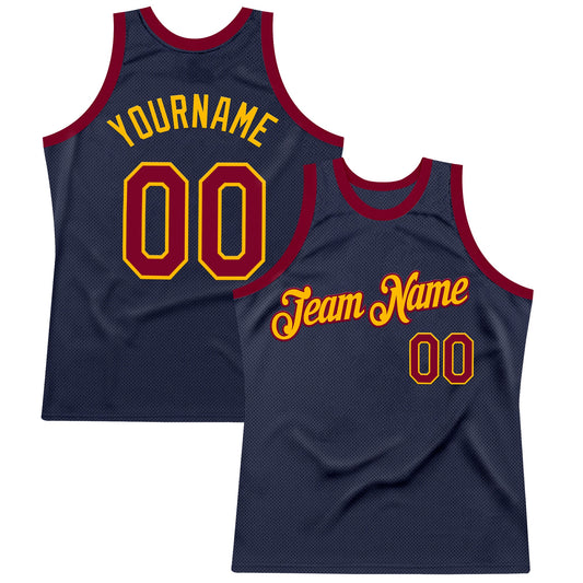 Custom Navy Maroon-Gold Authentic Throwback Basketball Jersey - Main View