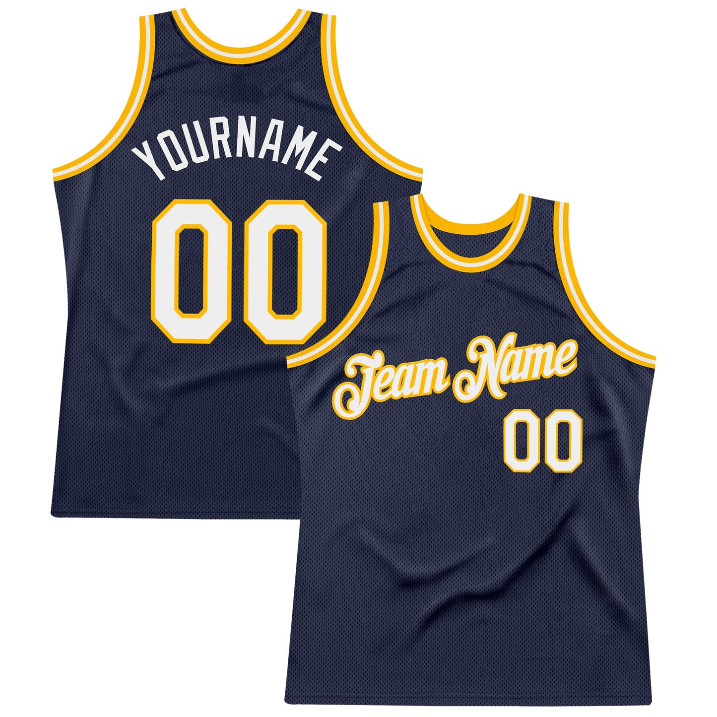 Custom Navy White-Gold Authentic Throwback Basketball Jersey - Main View