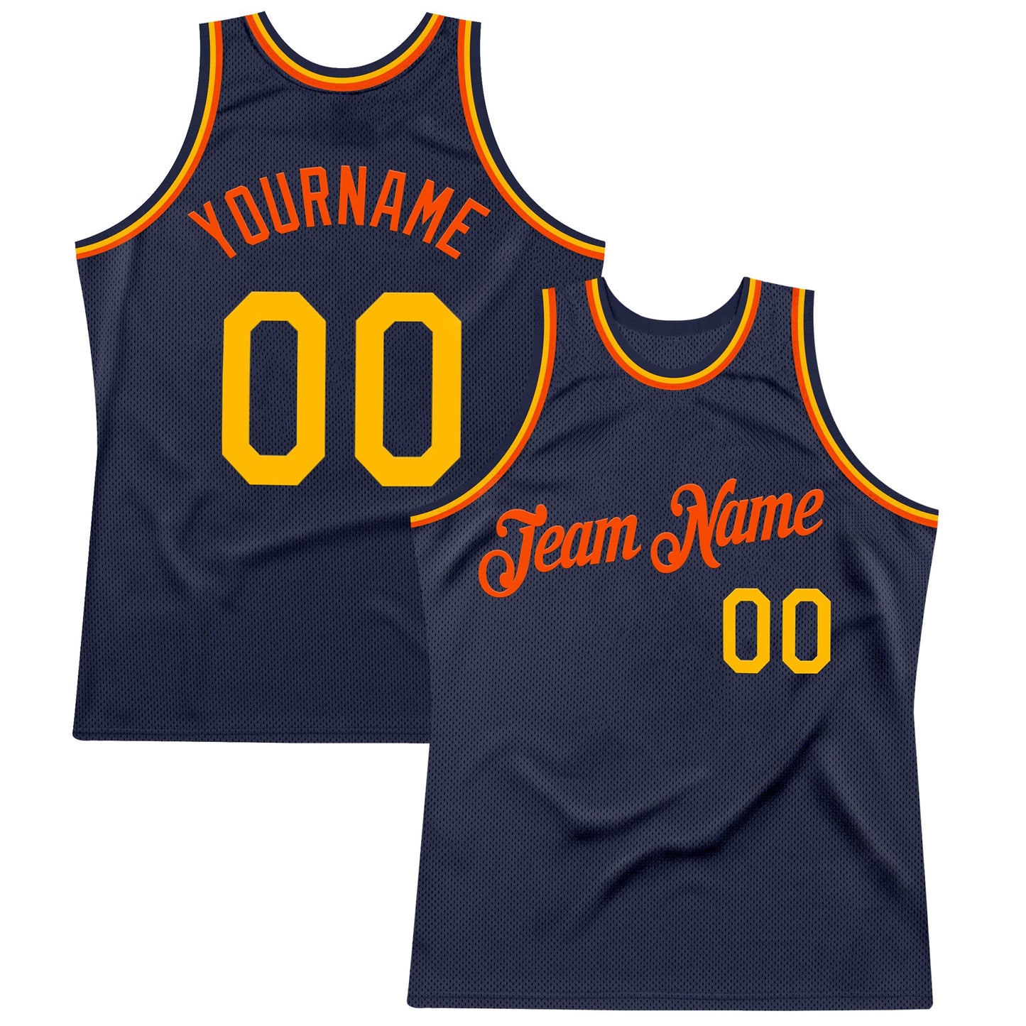 Custom Navy Gold-Orange Authentic Throwback Basketball Jersey - Main View