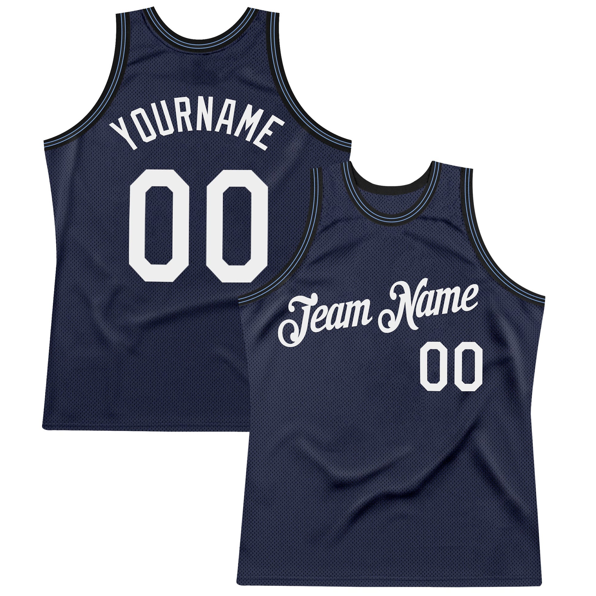 Custom Navy White Black-Light Blue Authentic Throwback Basketball Jersey - Main View