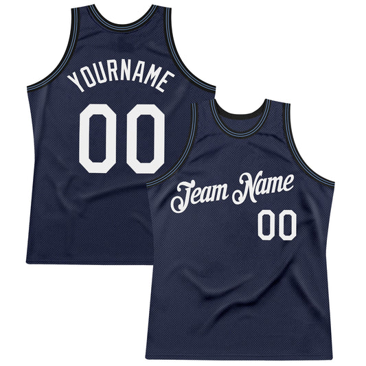 Custom Navy White Black-Light Blue Authentic Throwback Basketball Jersey - Main View