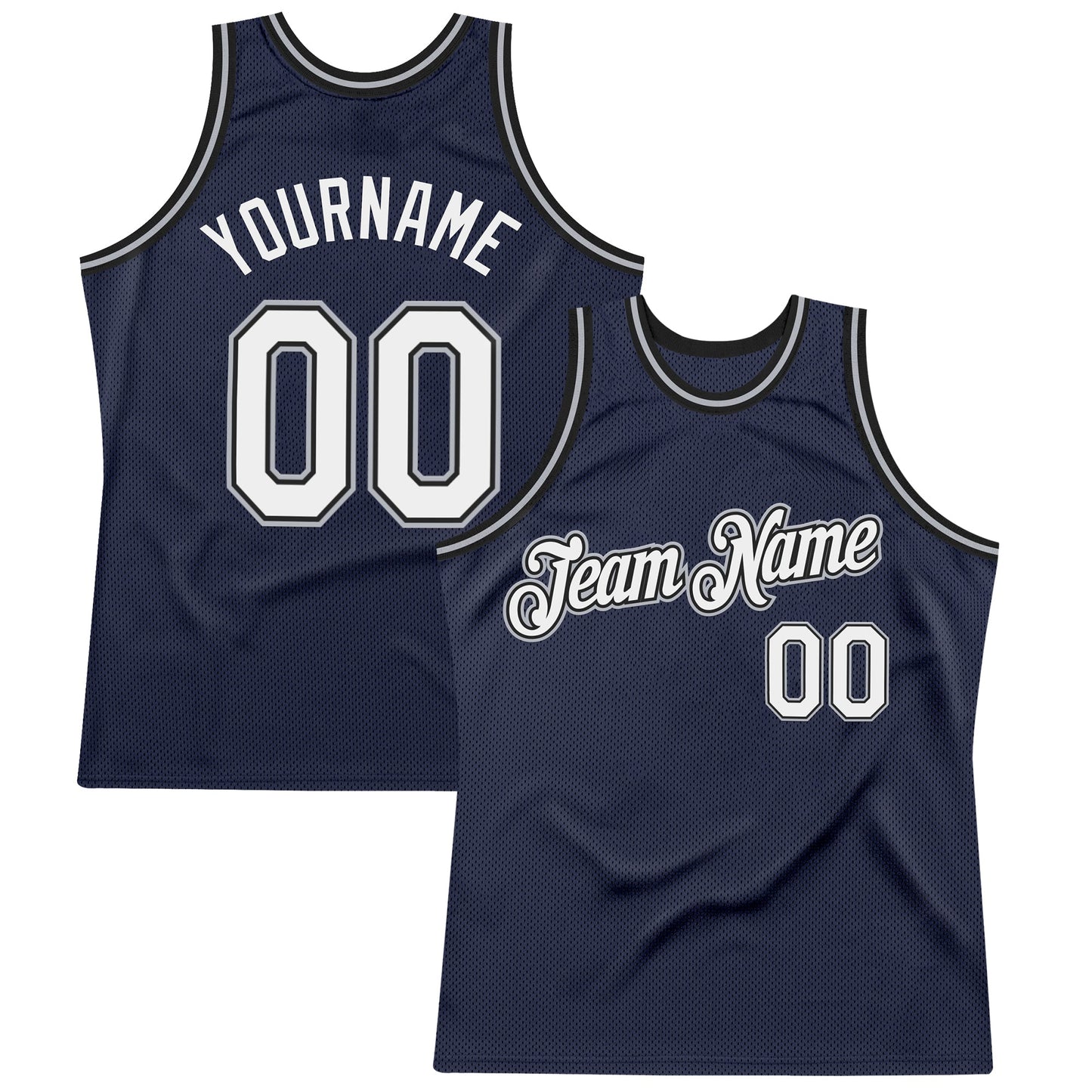 Custom Navy White Black-Gray Authentic Throwback Basketball Jersey - Main View
