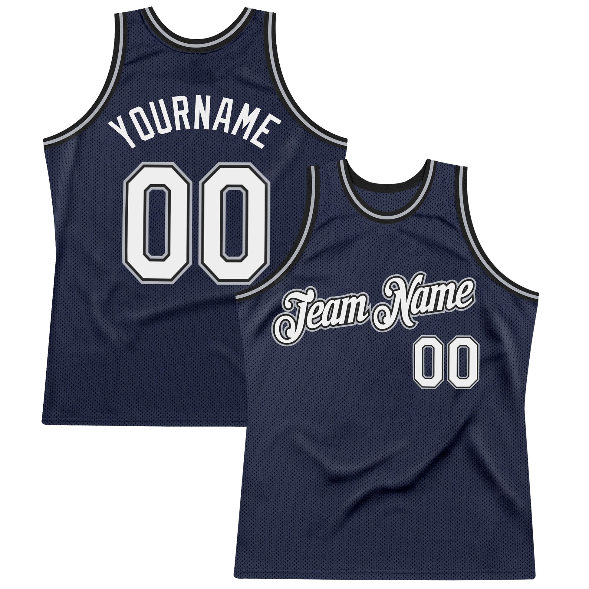 Custom Navy White Black-Gray Authentic Throwback Basketball Jersey - Main View