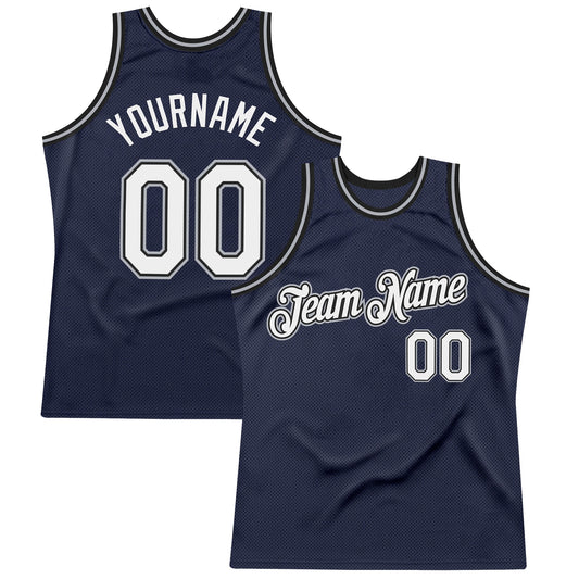 Custom Navy White Black-Gray Authentic Throwback Basketball Jersey - Main View