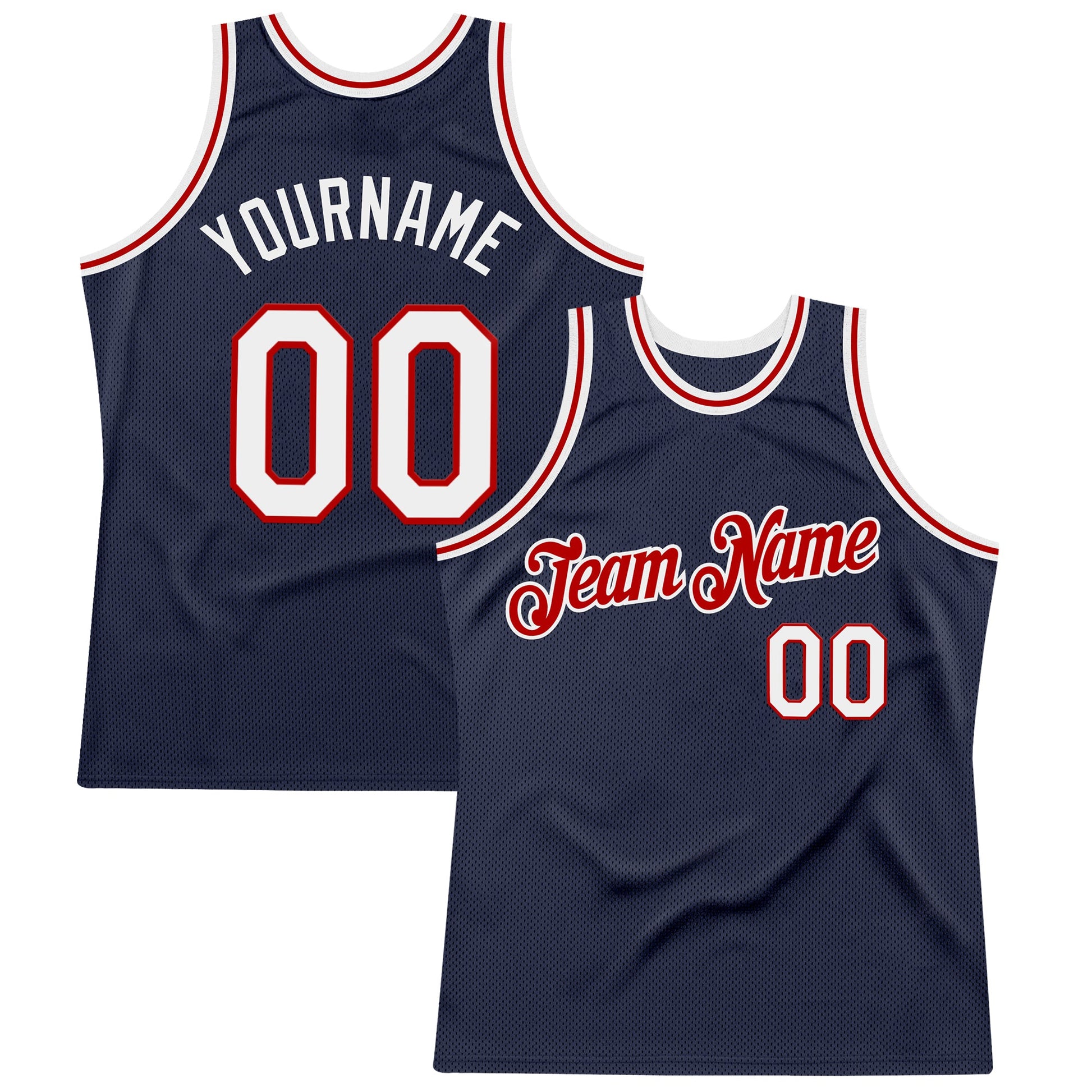Custom Navy White-Red Authentic Throwback Basketball Jersey - Main View