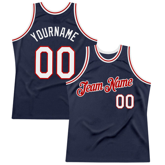 Custom Navy White-Red Authentic Throwback Basketball Jersey - Main View