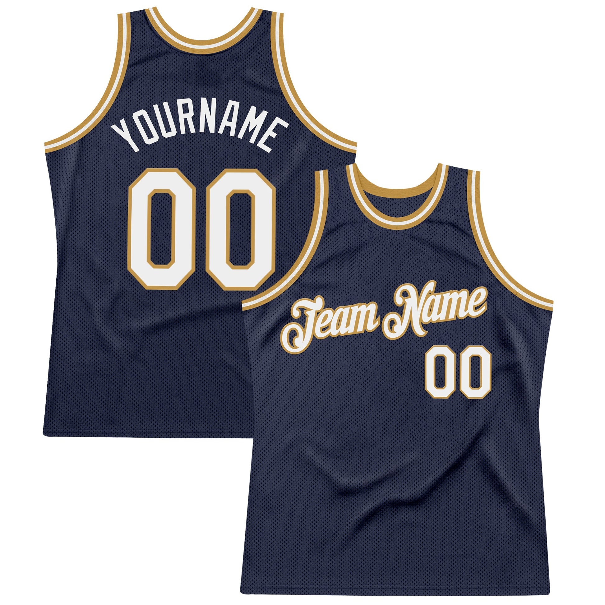 Custom Navy White-Old Gold Authentic Throwback Basketball Jersey - Main View