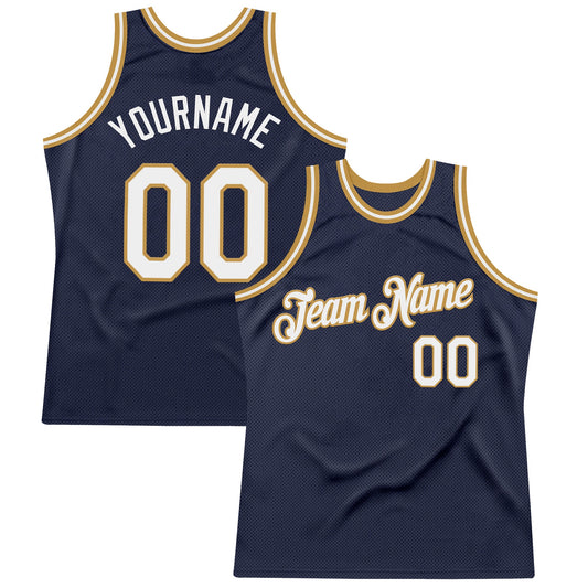 Custom Navy White-Old Gold Authentic Throwback Basketball Jersey - Main View