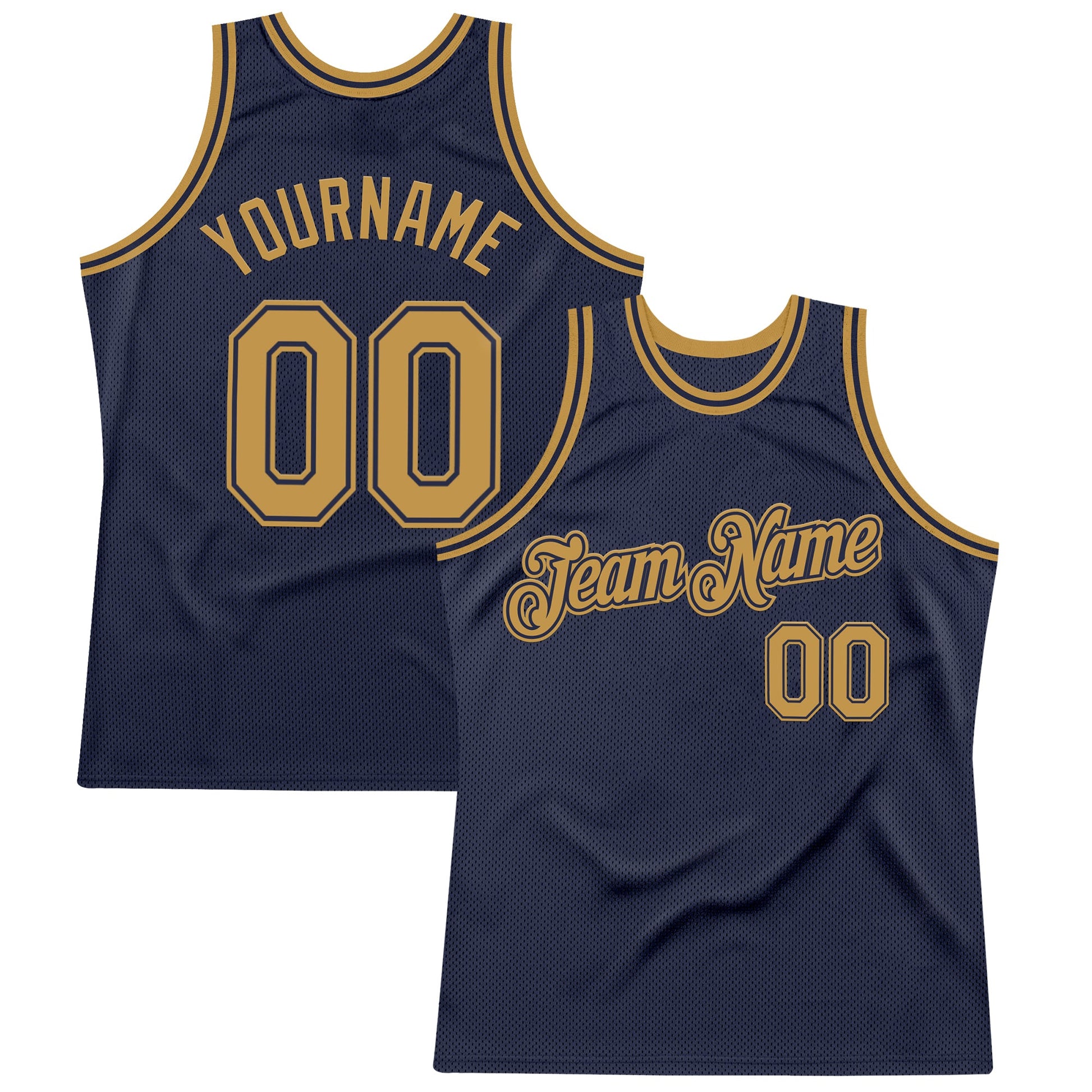 Custom Navy Old Gold Authentic Throwback Basketball Jersey - Main View