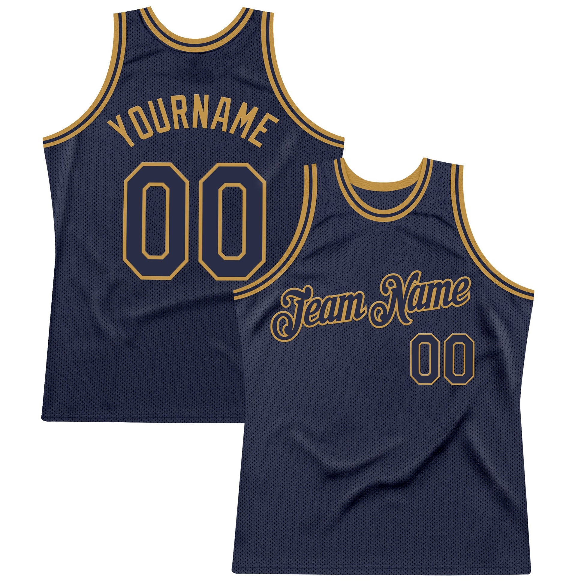 Custom Navy Old Gold Authentic Throwback Basketball Jersey - Main View