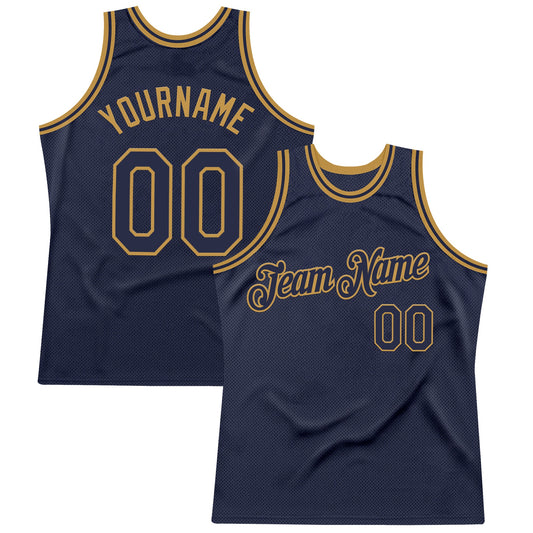Custom Navy Old Gold Authentic Throwback Basketball Jersey - Main View