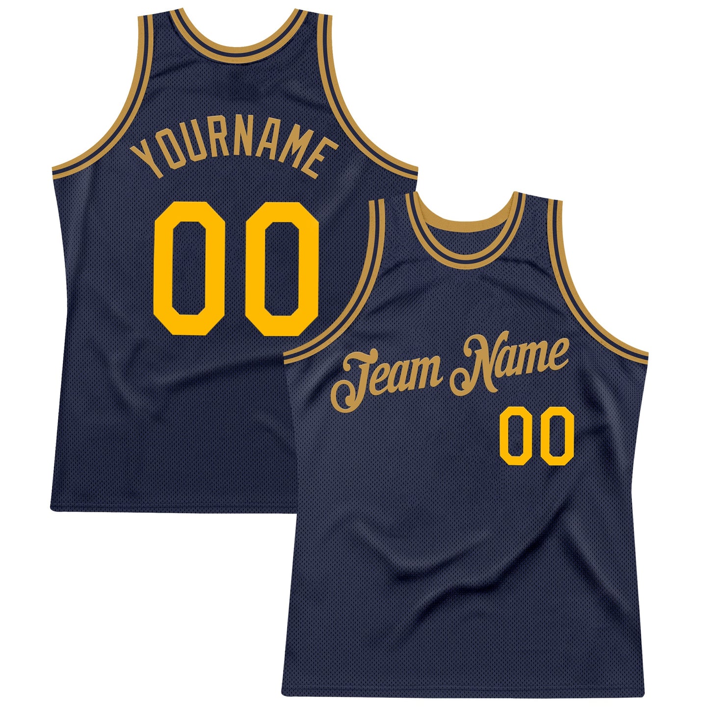 Custom Navy Gold-Old Gold Authentic Throwback Basketball Jersey - Main View