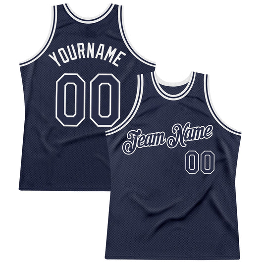 Custom Navy White Authentic Throwback Basketball Jersey - Main View