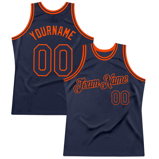 Custom Navy Orange Authentic Throwback Basketball Jersey - Main View