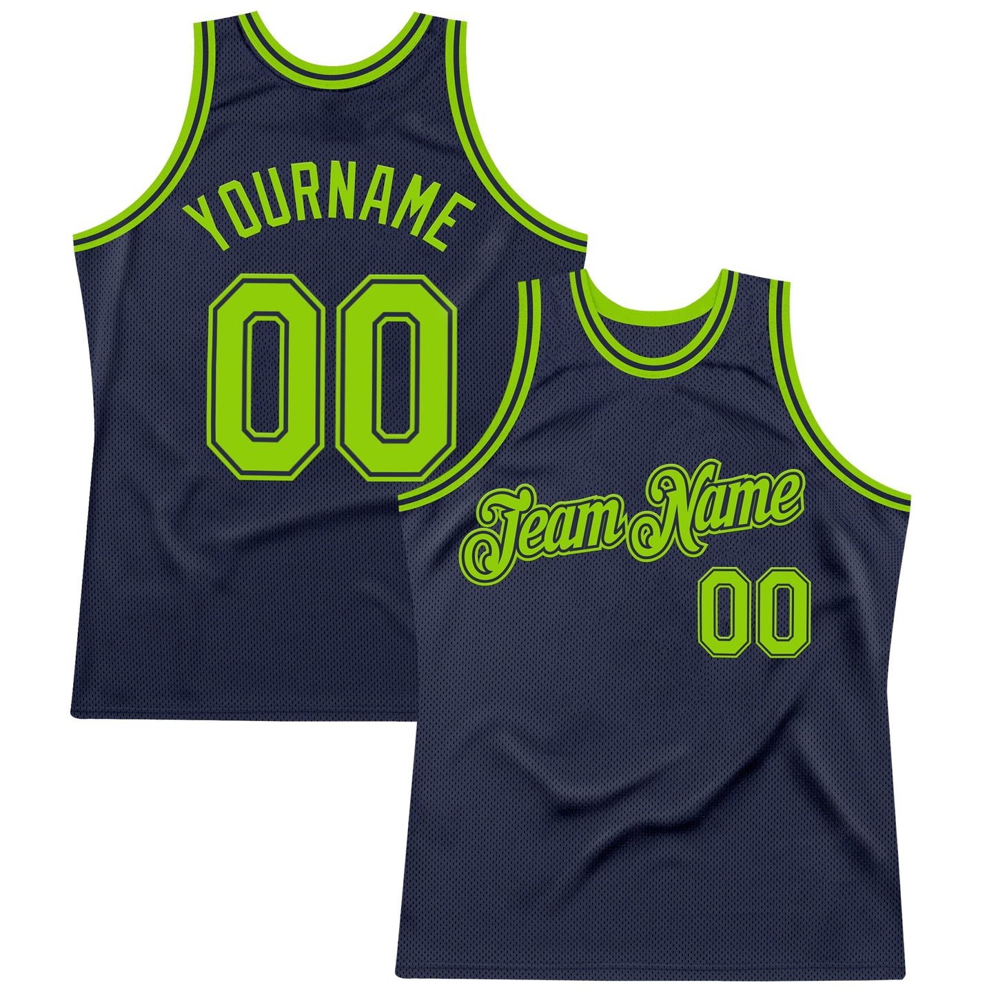 Custom Navy Neon Green Authentic Throwback Basketball Jersey - Main View