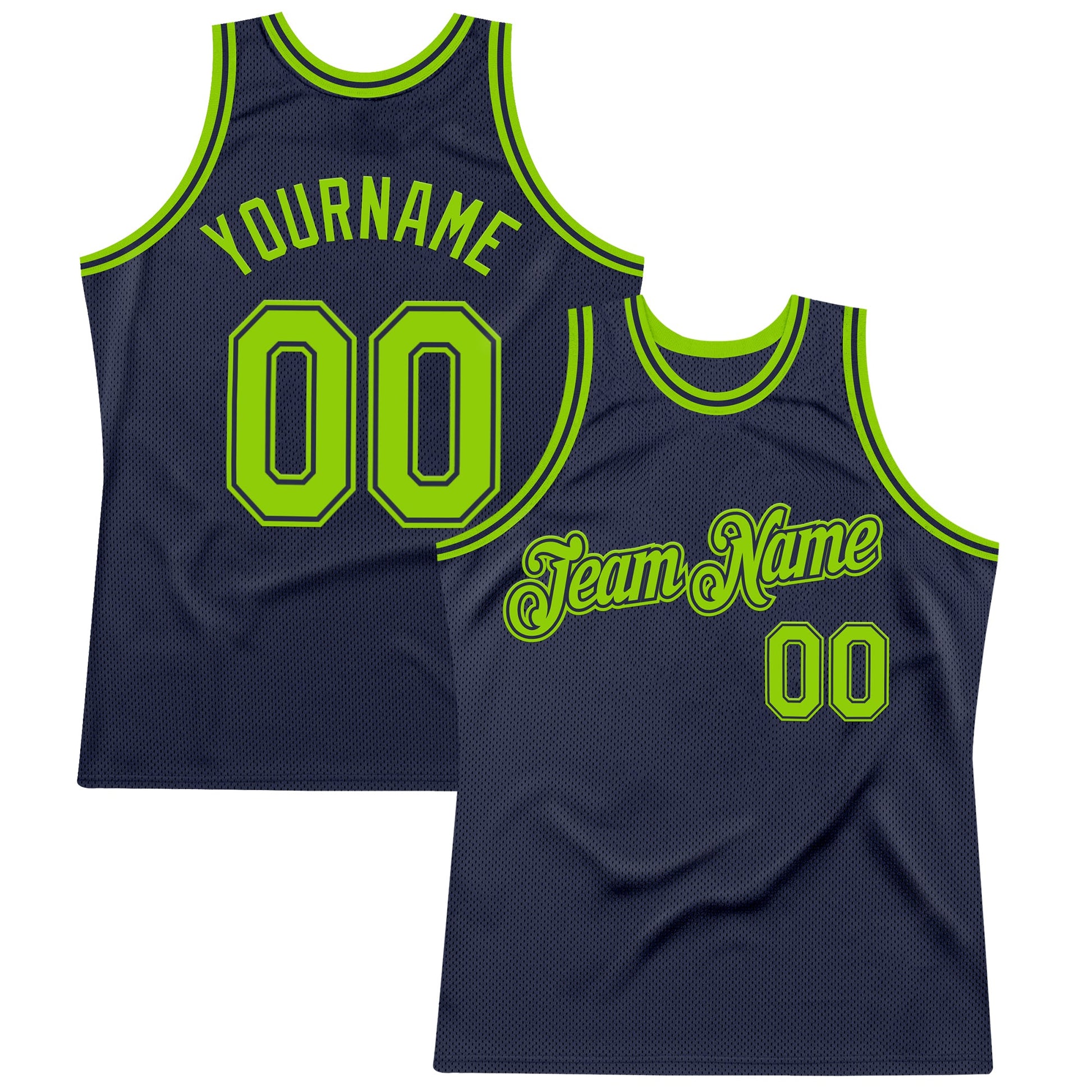Custom Navy Neon Green Authentic Throwback Basketball Jersey - Main View
