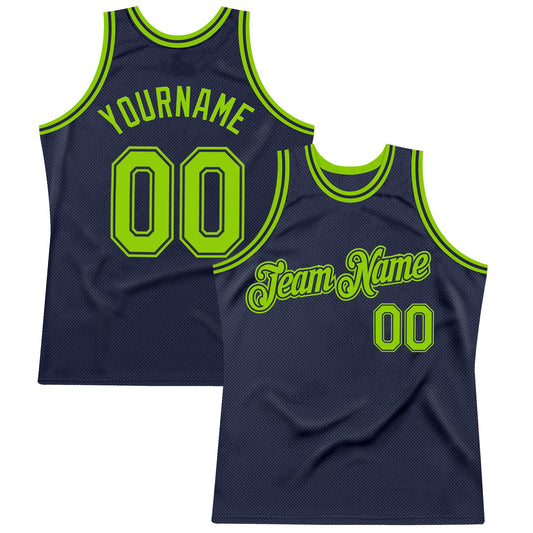 Custom Navy Neon Green Authentic Throwback Basketball Jersey - Main View