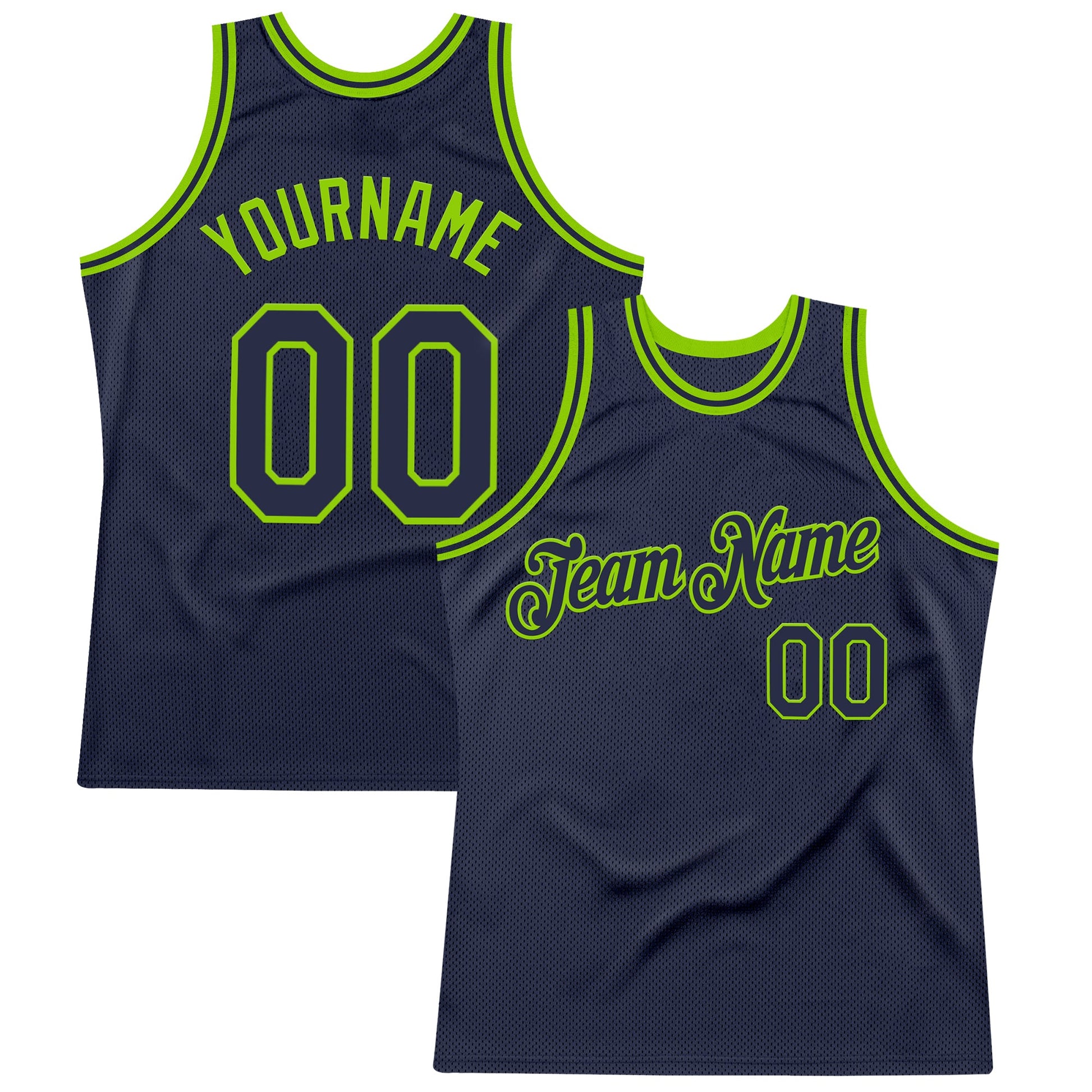 Custom Navy Neon Green Authentic Throwback Basketball Jersey - Main View
