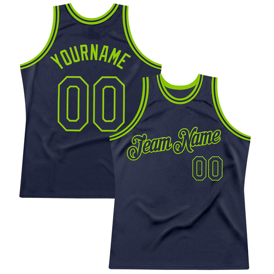 Custom Navy Neon Green Authentic Throwback Basketball Jersey - Main View