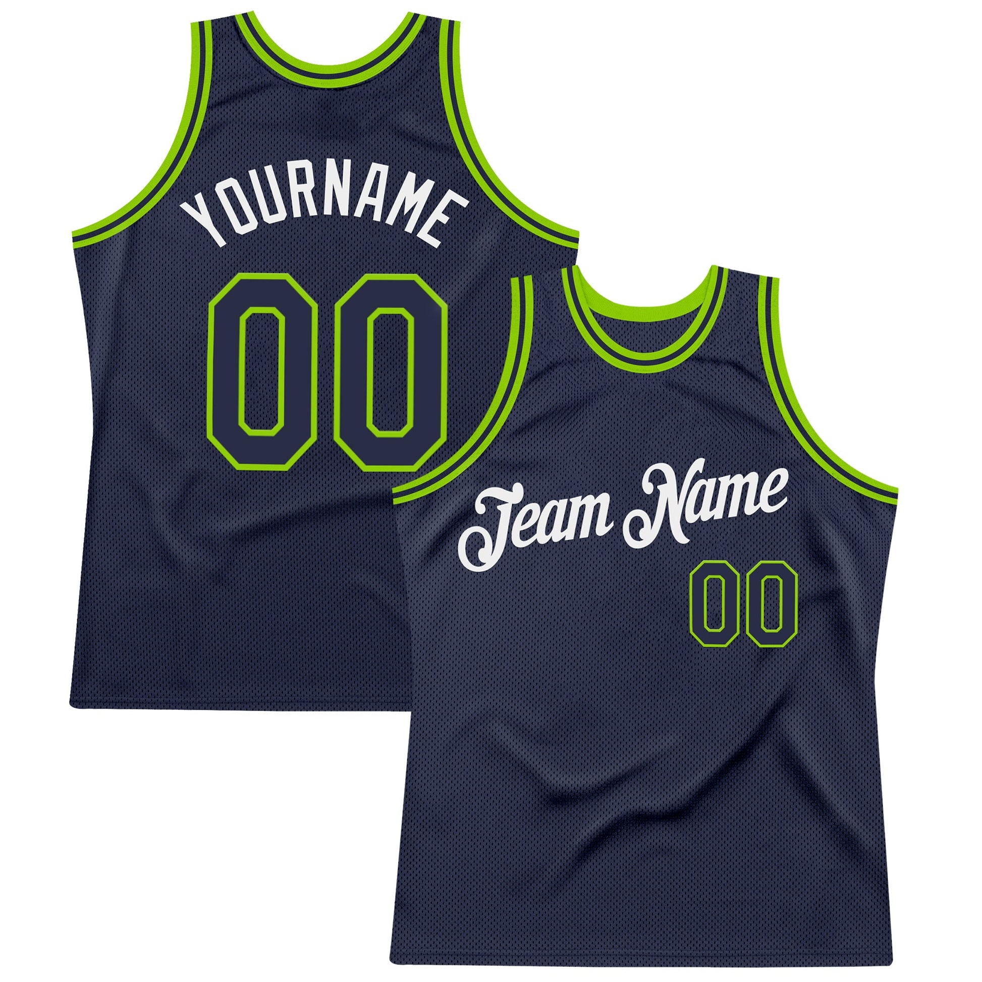 Custom Navy Neon Green-White Authentic Throwback Basketball Jersey - Main View