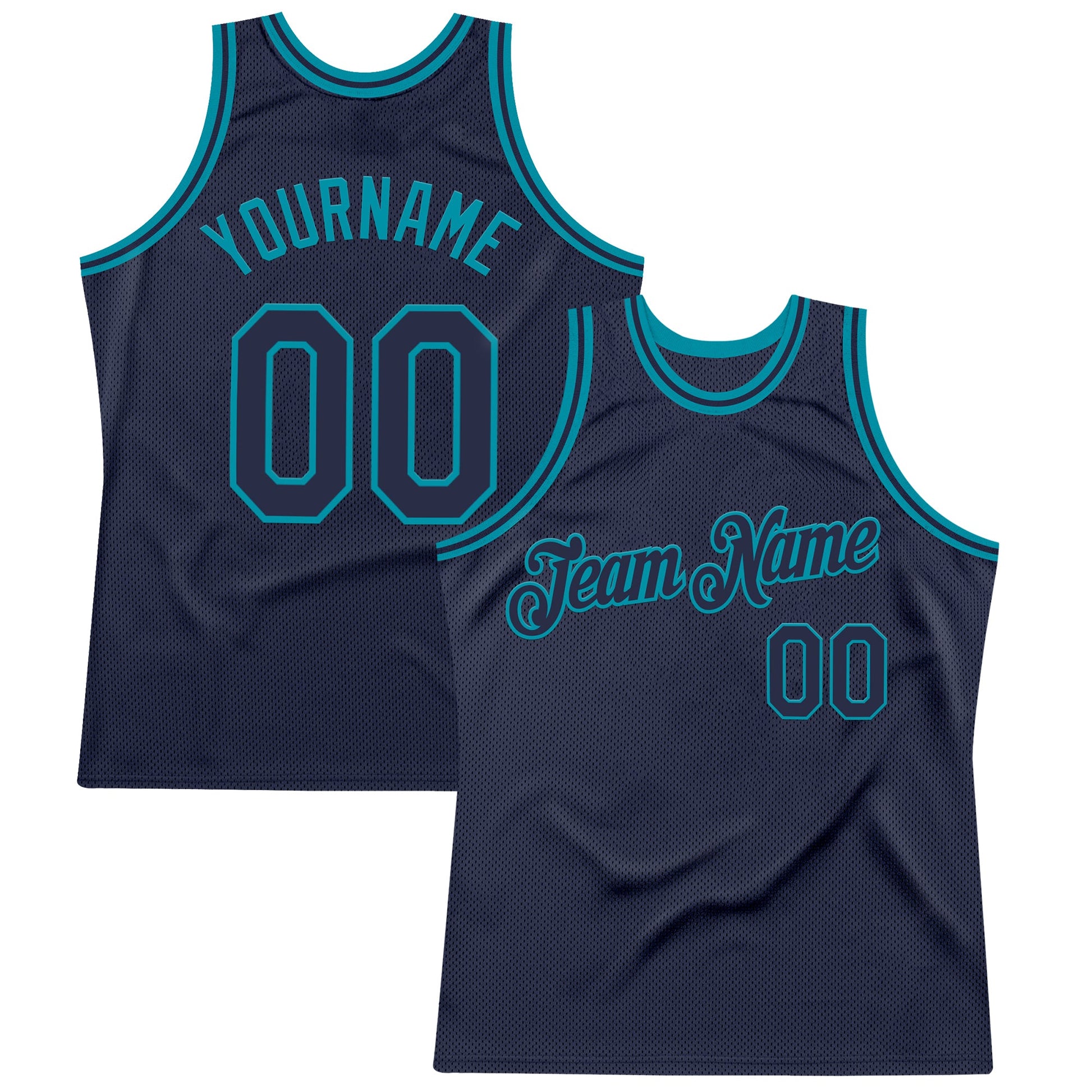 Custom Navy Teal Authentic Throwback Basketball Jersey - Main View