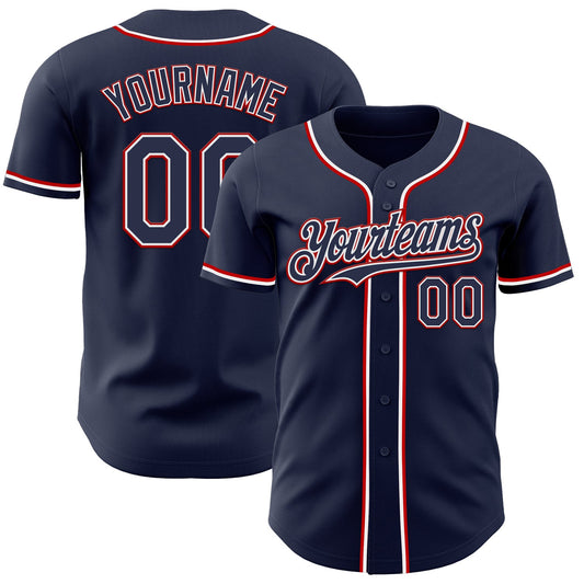 Custom Navy White-Red Authentic Baseball Jersey - Main View