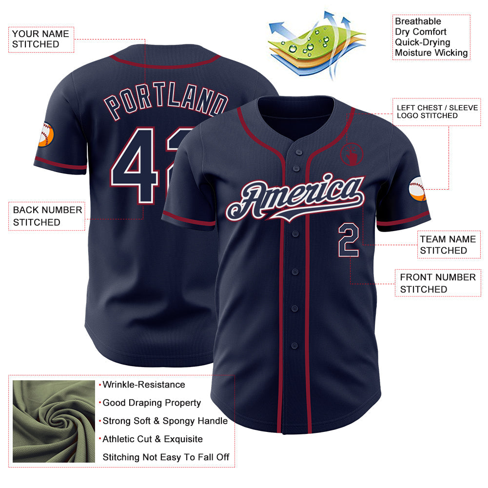 Custom Navy White-Crimson Authentic Baseball Jersey view 3