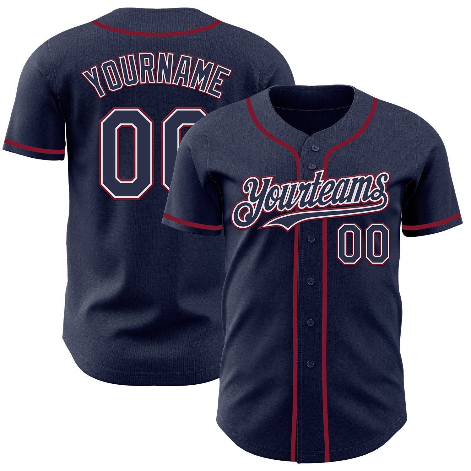 Custom Navy White-Crimson Authentic Baseball Jersey - Main View